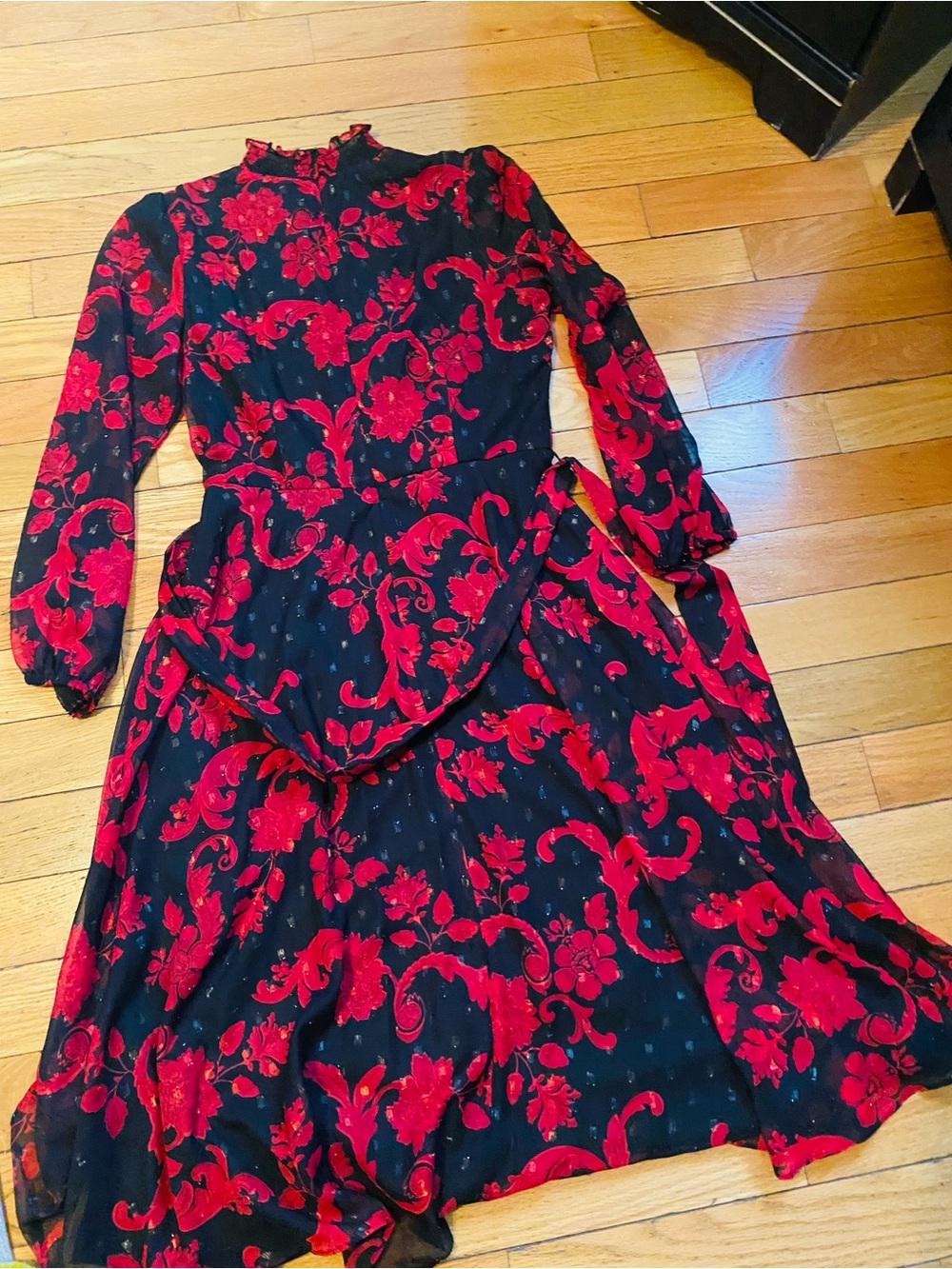 Jessica Howard Black Dress with Red Floral Print